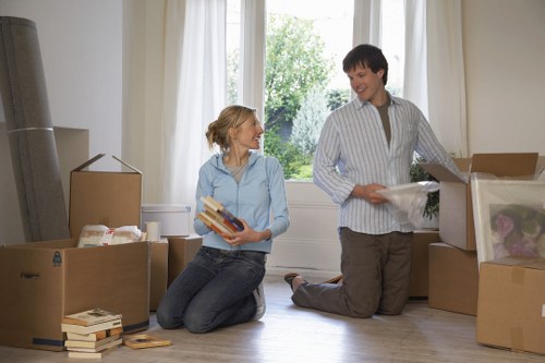 Packed office supplies and computer equipment ready for a Tufnell Park business move